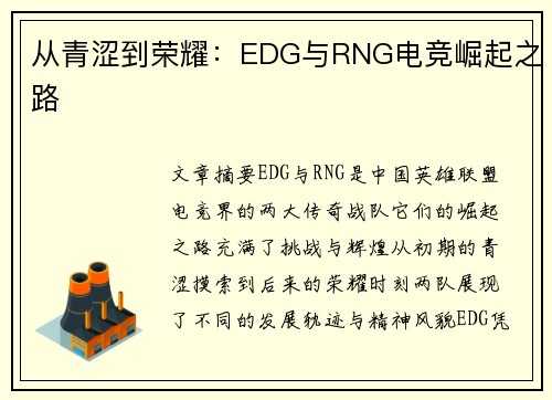 从青涩到荣耀：EDG与RNG电竞崛起之路